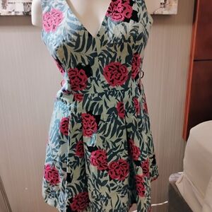Floral Sleeveless Dress with Pink and Green Pattern